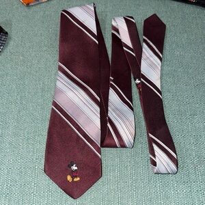 Disney Cervantens Maroon and Gray Striped Tie with Mickey Mouse 🔥